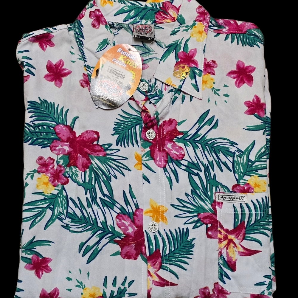 Nwt! Agung Bali FLORAL Shirt Short Sleeve Button Down Mens Sz Xl